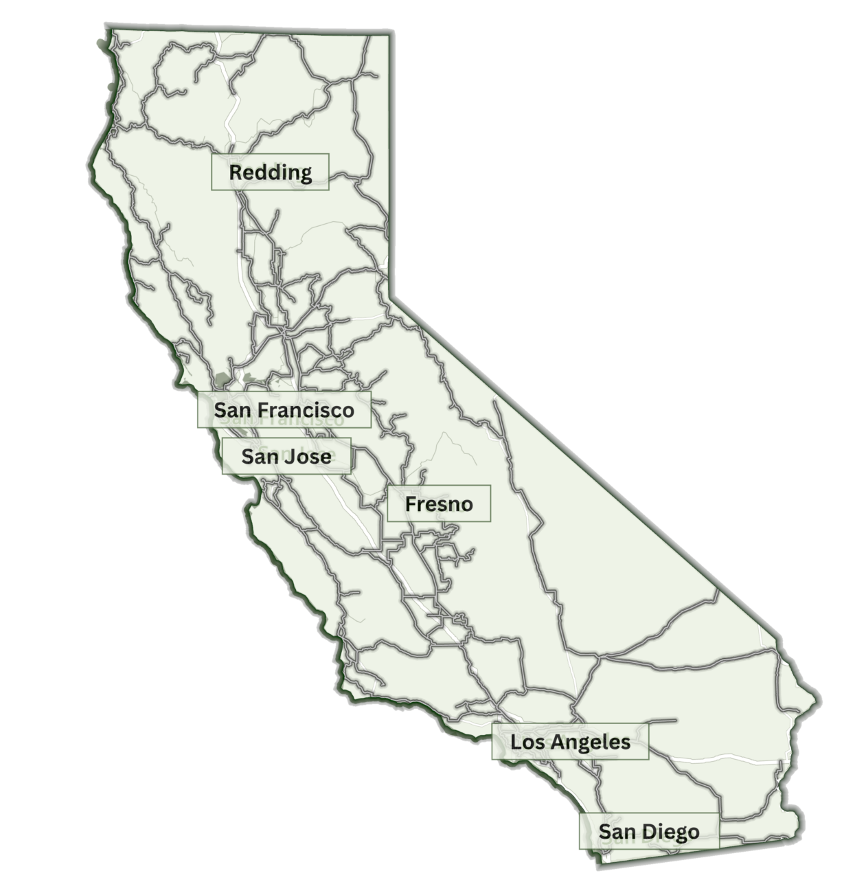 Map of California showing the statewide network